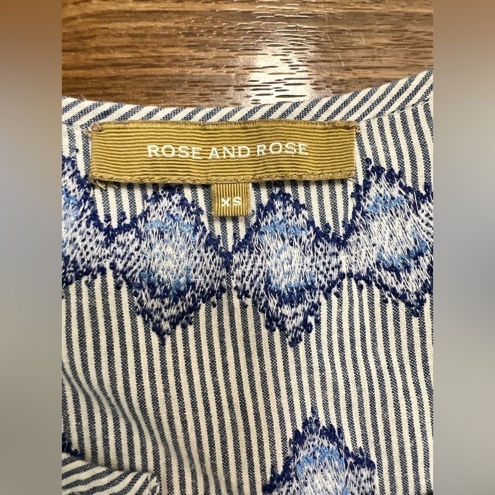 Rose and Rose preppy resort wear embroidered pinstriped tunic dress blue XS EUC - Picture 6 of 10